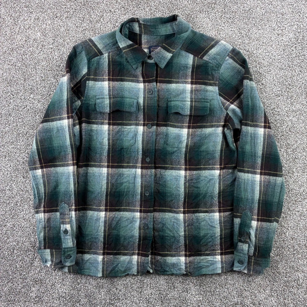 Vintage Pendleton Flannel Shirt Women's L Green Tartan Plaid Virgin Wool Button